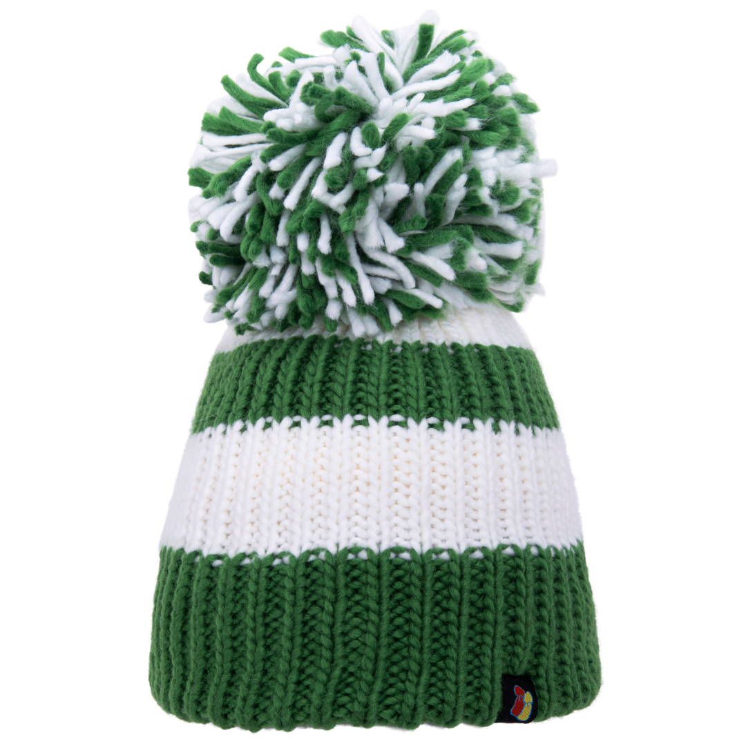 Green and White Big Bobble Hat