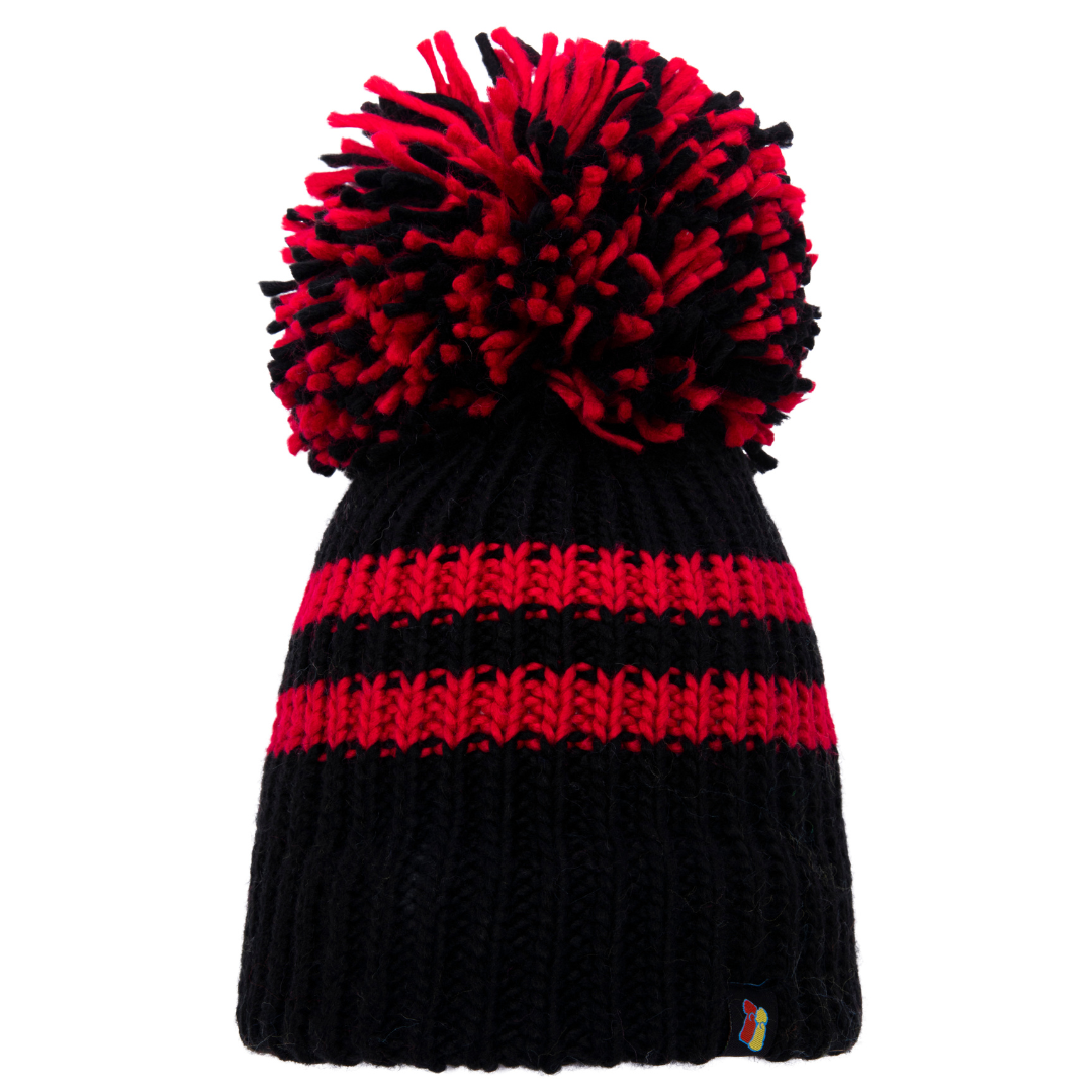Black and Red Big Bobble Hat