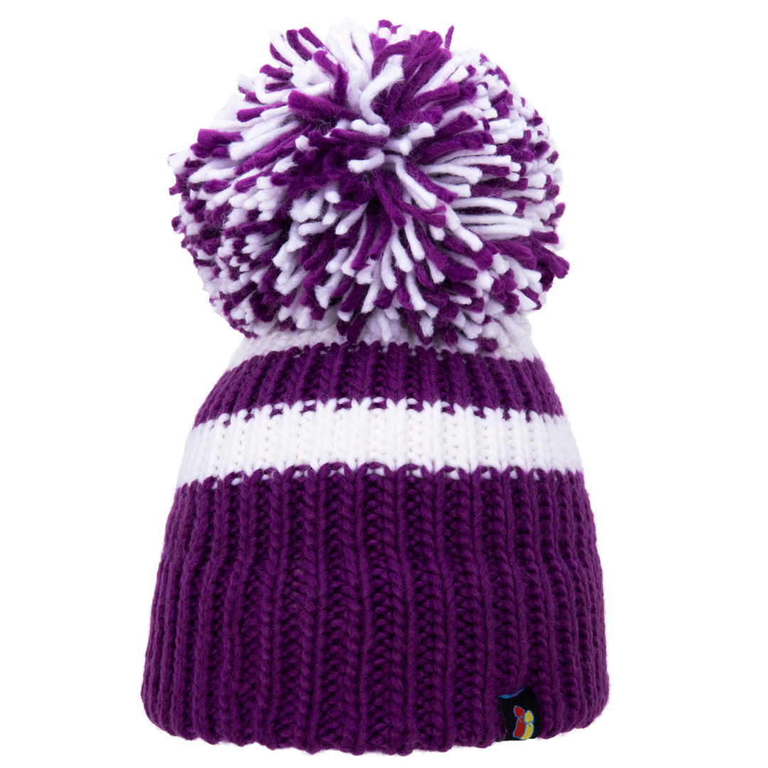 Purple & White Big Bobble Hat