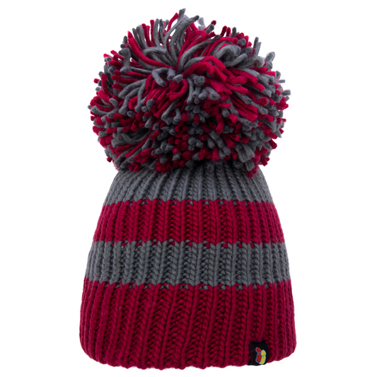 Burgundy and Grey Big Bobble Hat