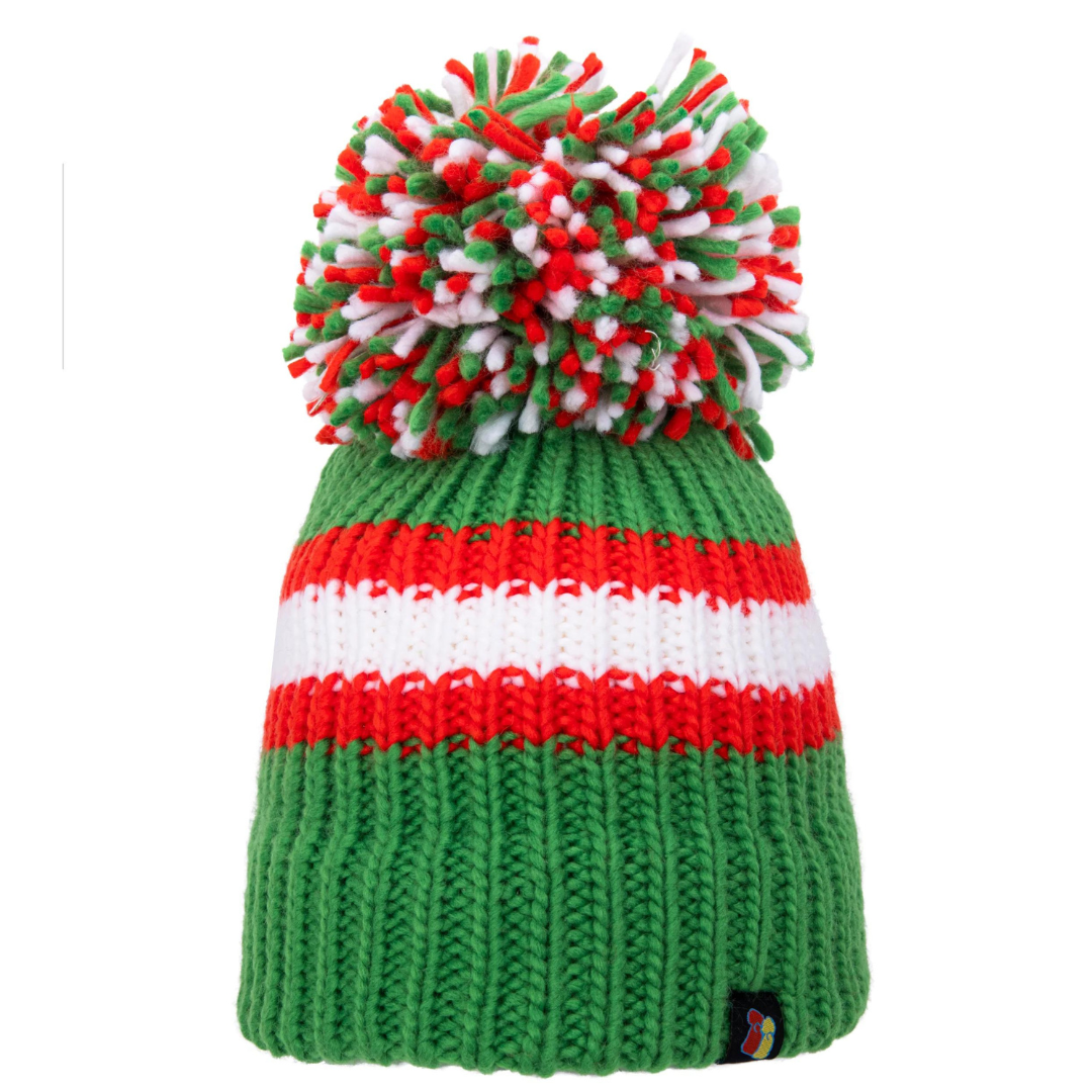 Green, Red and White Big Bobble Hat