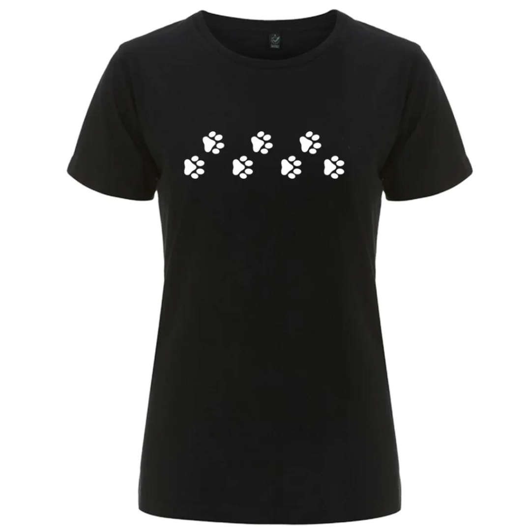 Women's Small Black Paw Prints T-Shirt