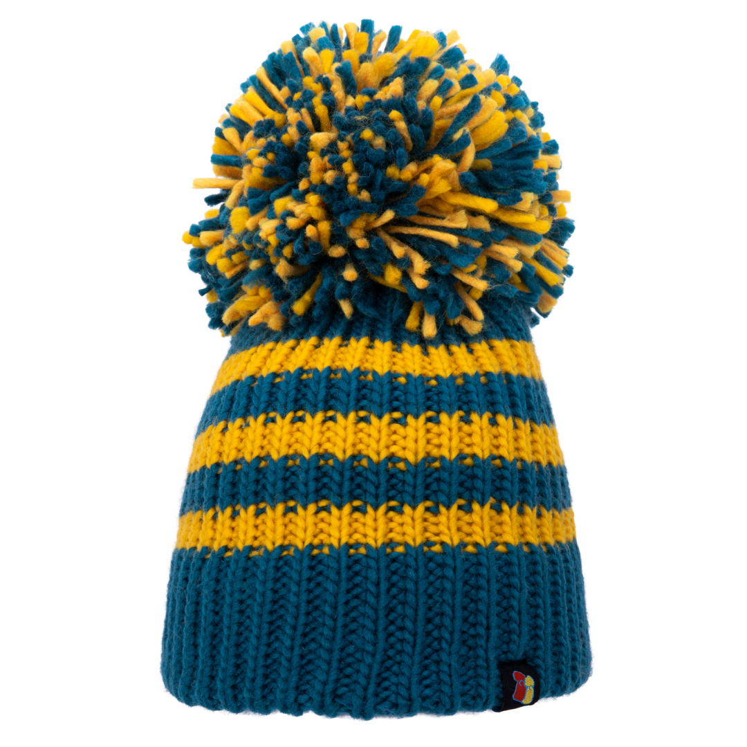 Turquoise and Yellow Big Bobble Hat