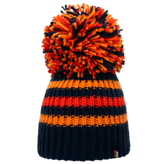 Navy and Orange Big Bobble Hat