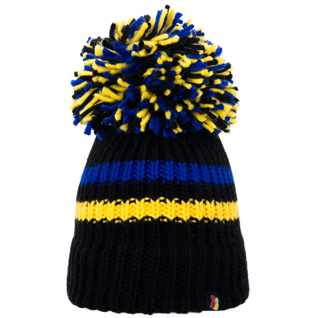 Black, Yellow and Blue Big Bobble Hat – Big Bobble Hats Ltd