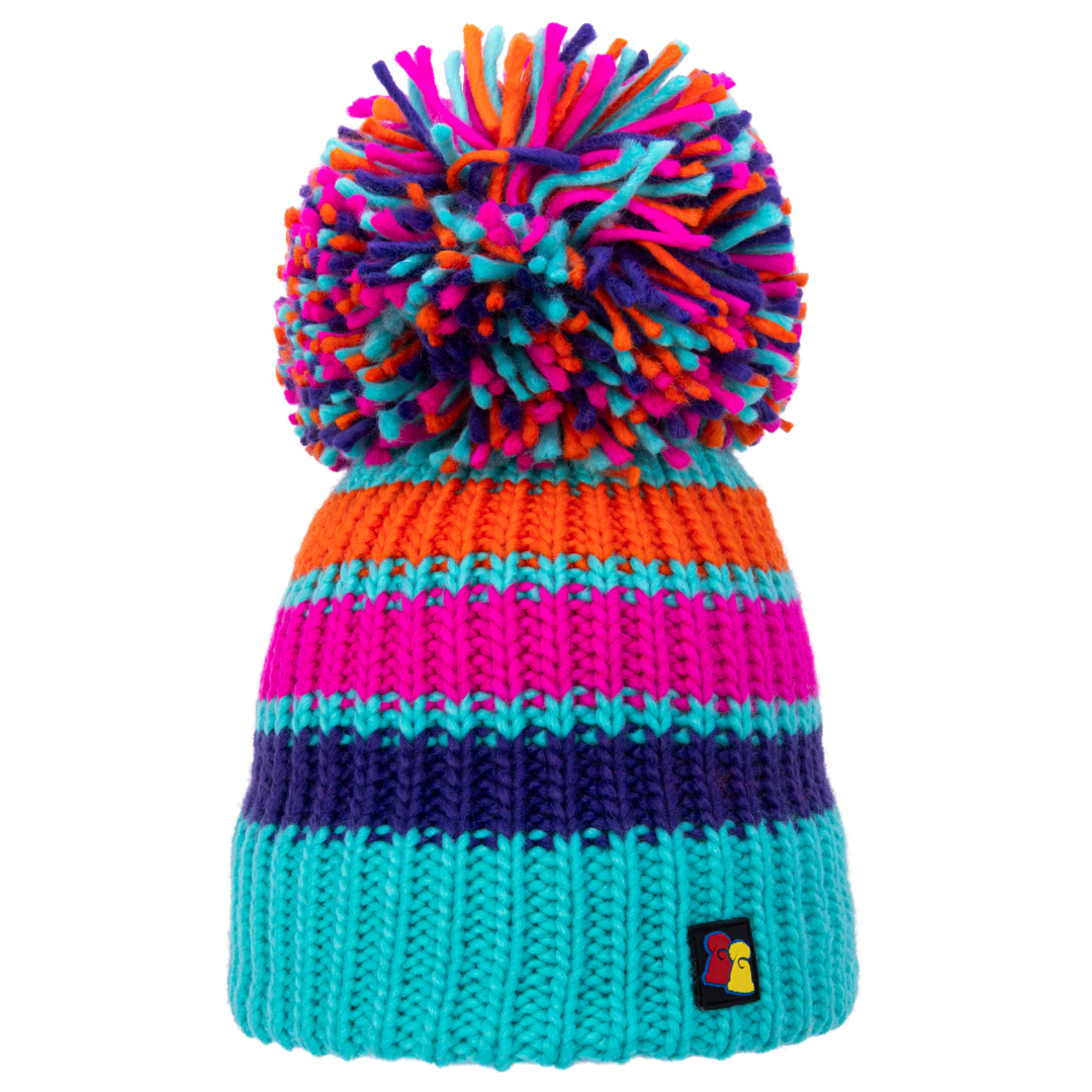 Turquoise, Purple, Pink and Orange Big Bobble Hat