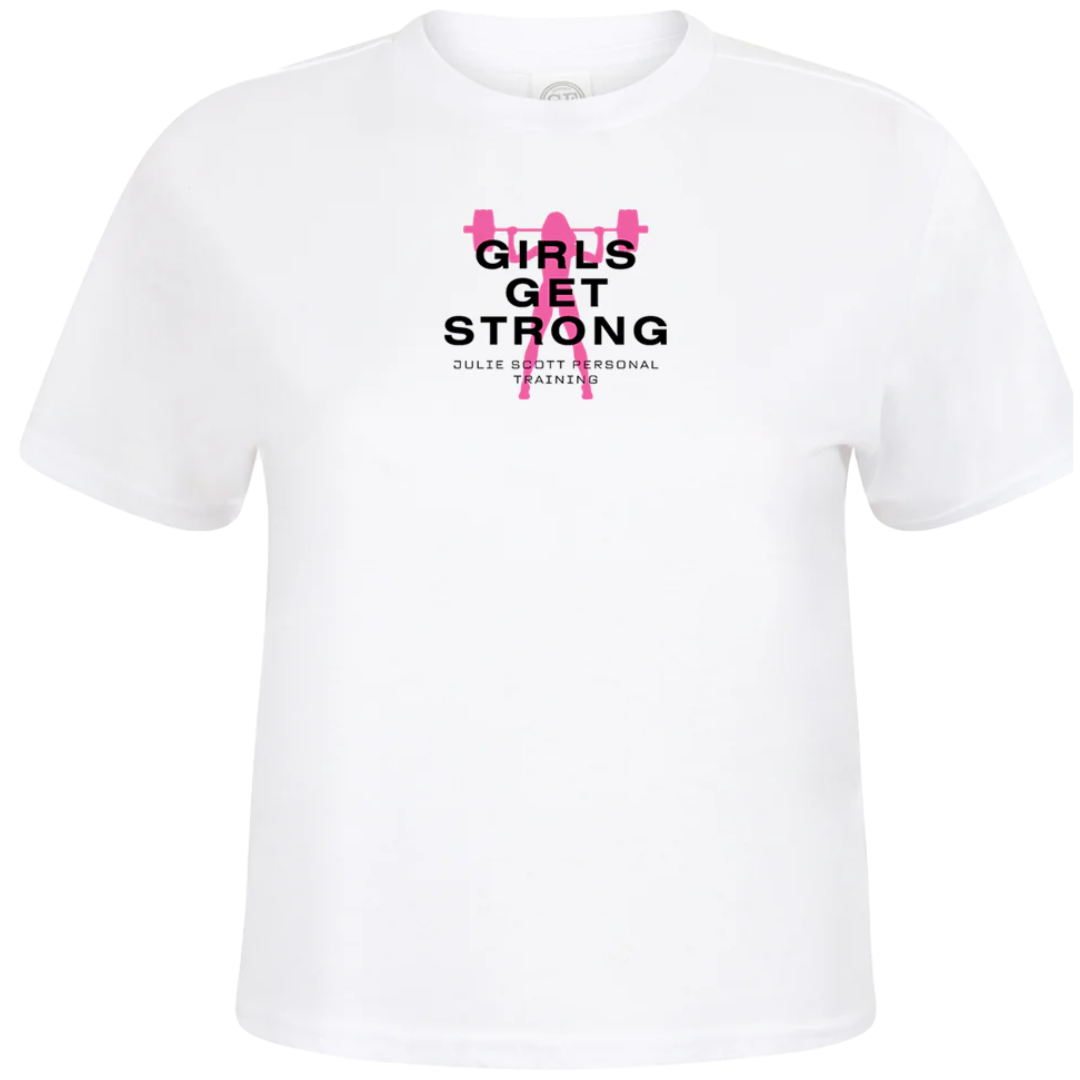 Girls Get Strong White Cropped Boxy T-Shirt