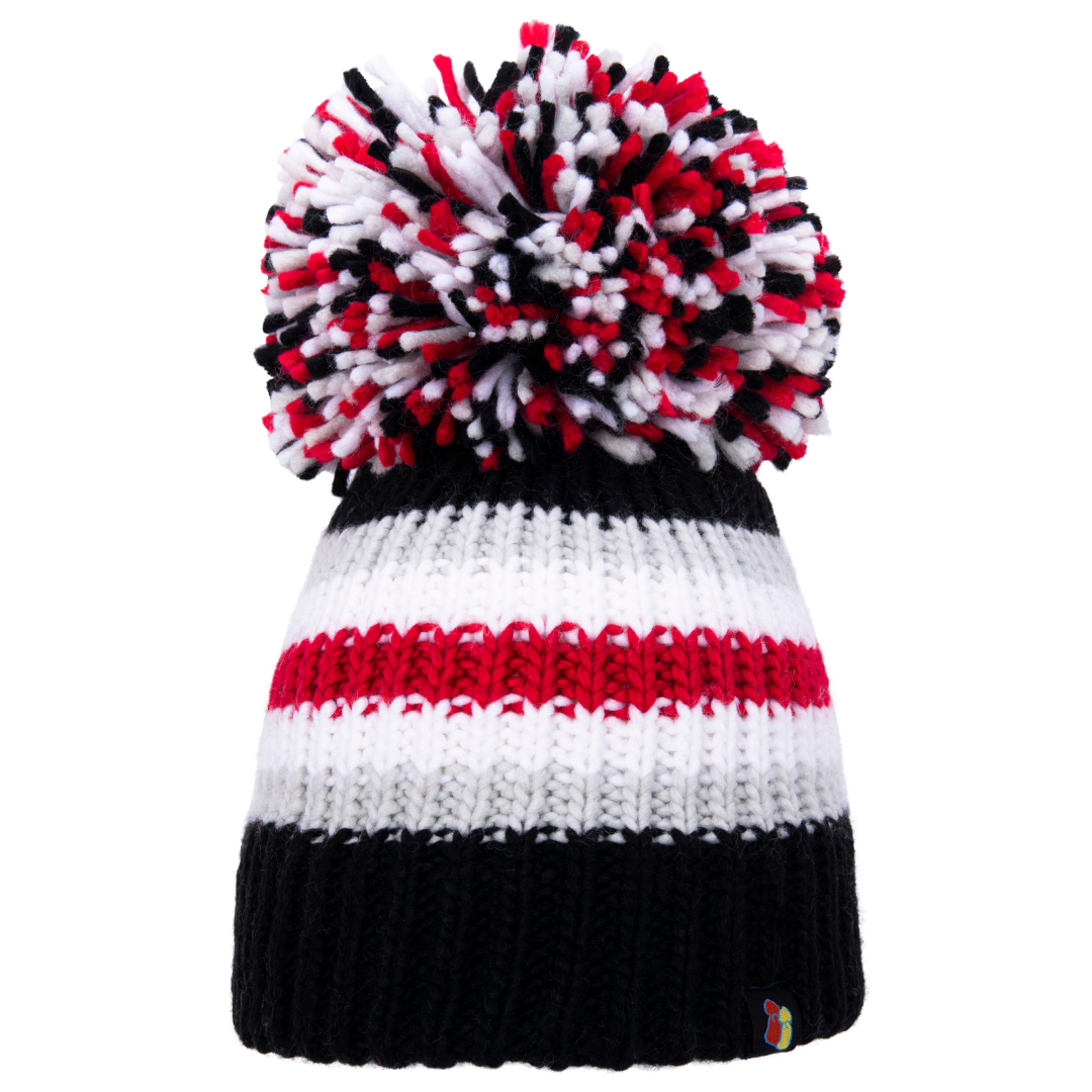 Black, Grey, White & Red Big Bobble Hat