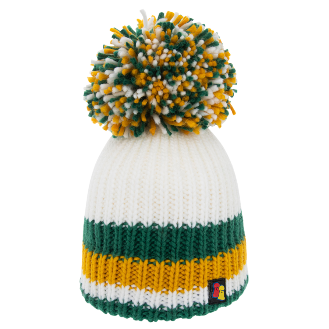 Green, White and Gold Big Bobble Hat